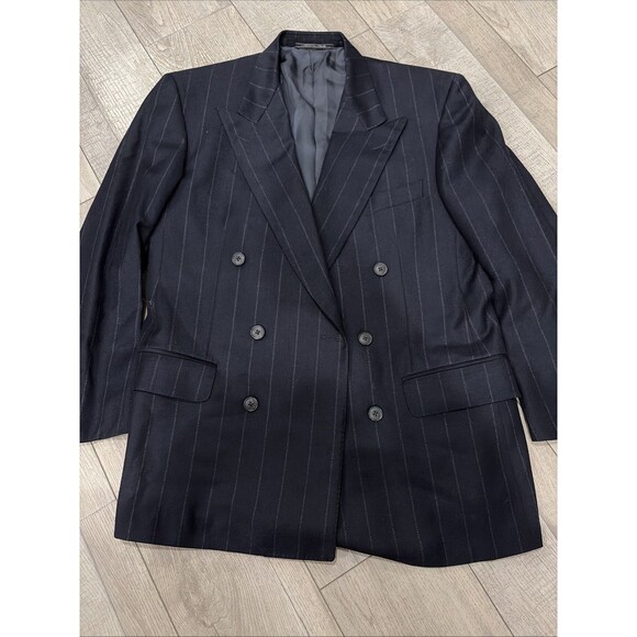 Ermenegildo Zegna Suit Jacket Mens 42S Navy Pinstripe Dbl Breast Cashmere Wool - Picture 1 of 14